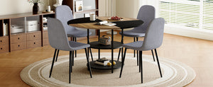 English Elm Table and Chair Set 47 Inch Round Mdf Spliced Top with Dual Tier Storage 4 Seats Black,Light Gray,Wood W1151S03336
