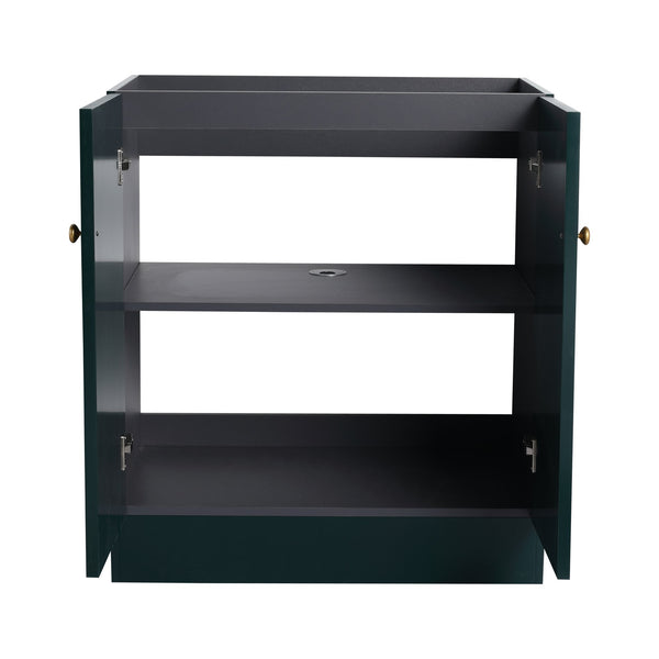 English Elm 30" Modern Freestanding Bathroom Vanity with Integrated Basin, Adjustable Shelf & 3 Metal Handles Dark Green W999P241072