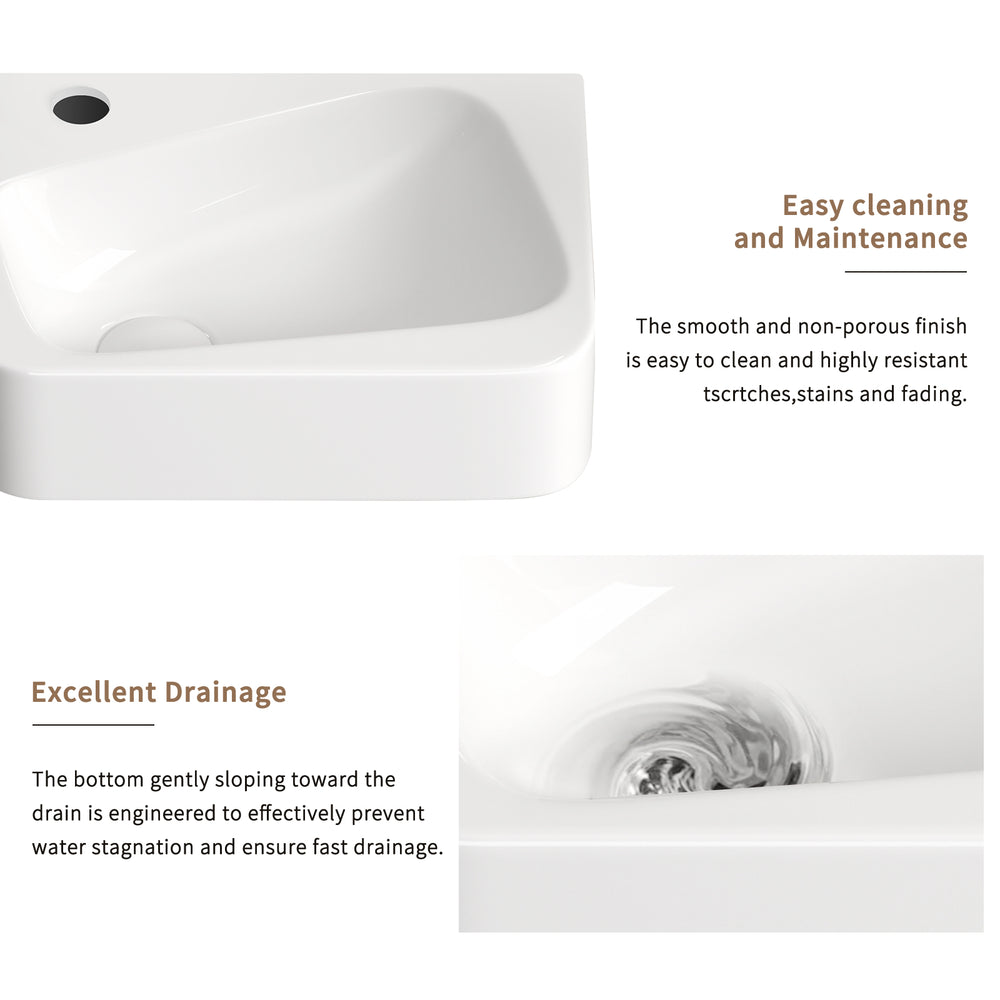 English Elm Floating Wall Mounted Ceramic Bathroom Sink Compact Rectangle White Porcelain Vanity W3402P362900