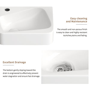 English Elm Floating Wall Mounted Ceramic Bathroom Sink Compact Rectangle White Porcelain Vanity W3402P362900