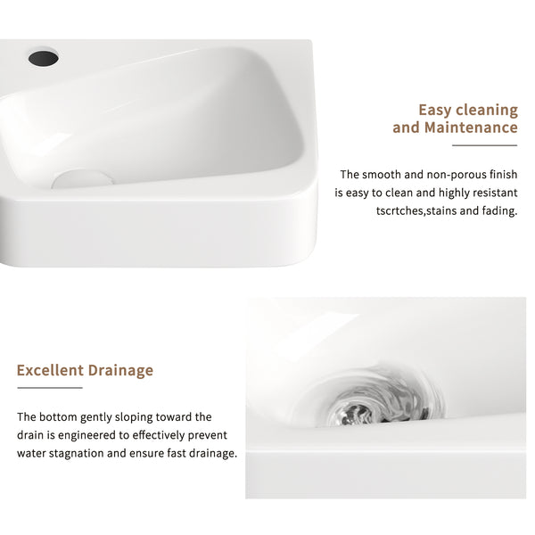 English Elm Floating Wall Mounted Ceramic Bathroom Sink Compact Rectangle White Porcelain Vanity W3402P362900