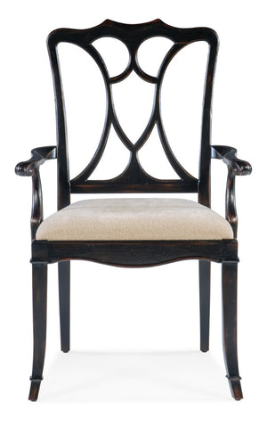 Hooker Furniture Charleston Traditional Upholstered Arm Chair With Maraschino Cherry Veneers And Sand Seat Comfort Black 6750-75300-97