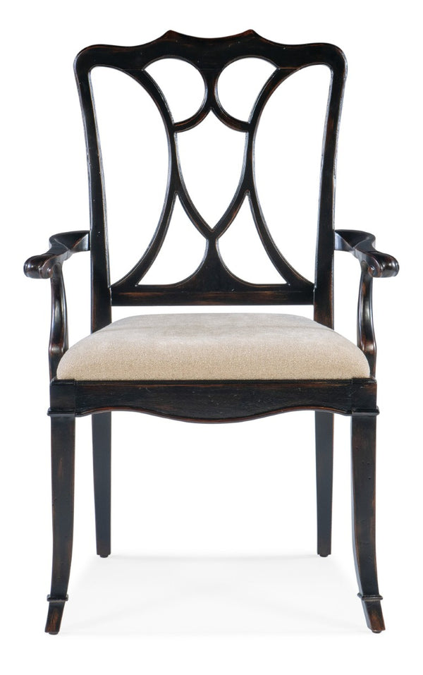 Hooker Furniture Charleston Traditional Upholstered Arm Chair With Maraschino Cherry Veneers And Sand Seat Comfort Black 6750-75300-97
