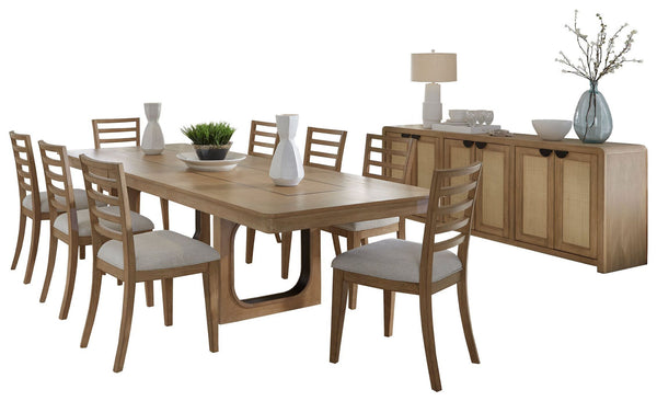 Escape - Dining 84 In. Rectangular Extendable Table with Console & 8 Ladderback Chairs Glazed Natural Oak Mirage Mist DESC-10PC-84REC-2018 Parker House