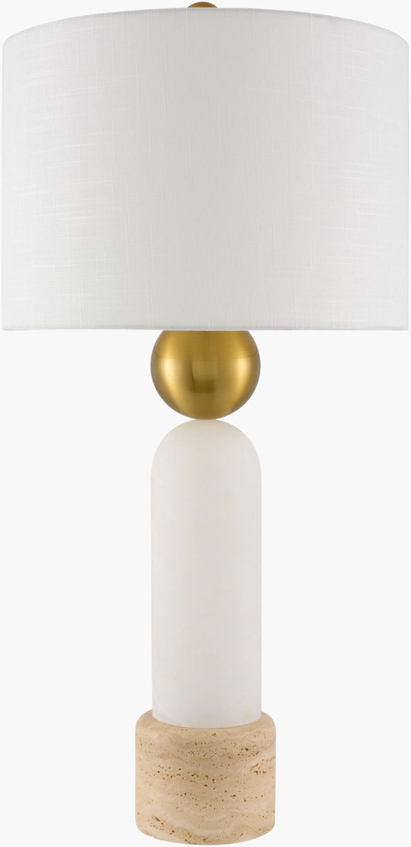 Surya Etrusca Stone Body Marble Base Table Lamp with Linen Shade for Living Rooms ECA-001
