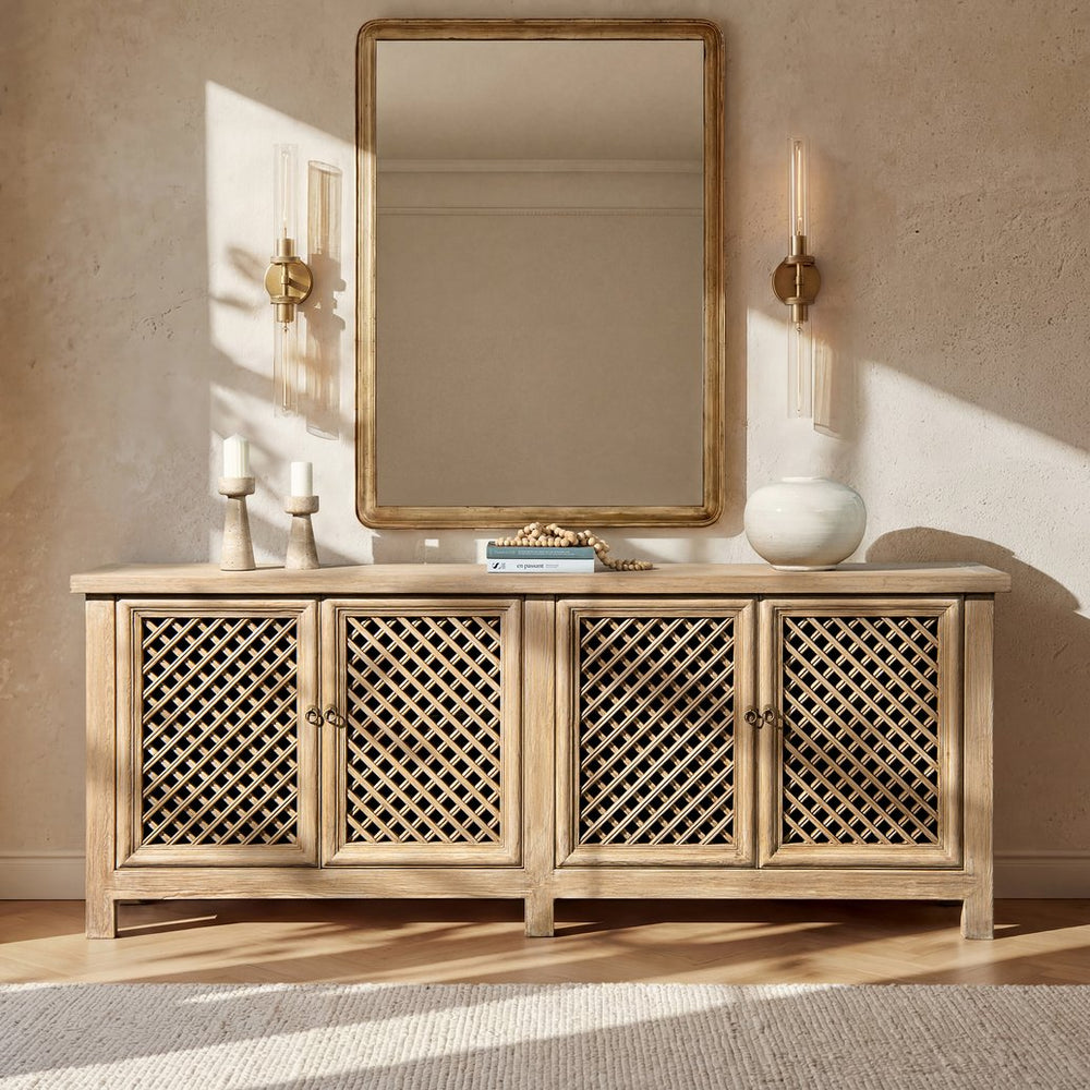 English Elm Arden Reclaimed Pine Sideboard with Lattice Doors Wide Dining Room Storage Buffet B2719P474440