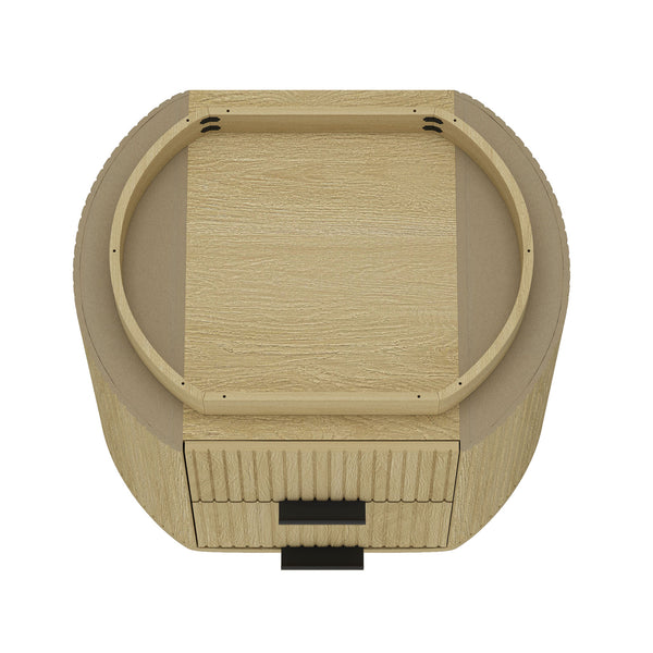 English Elm Olivia Modern 27" Nightstand in Natural Oak – 2-Drawer Ribbed Wood Grain, Metal Handles (Black/Gold) B365P398198