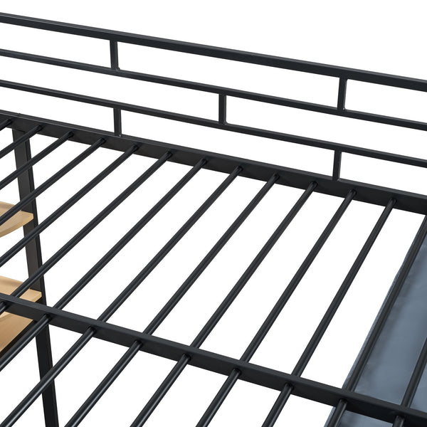 English Elm Full Loft Metal Bed with Built-In Desk, LED Strip, Power Outlet and Fabric Wardrobe for Space-Saving Living Black SF000179AAB