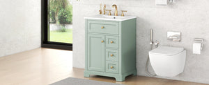 English Elm "24'' 24 Inch Glossy Freestanding Bathroom Vanity with Gold Hardware and Soft Close Storage Green Pinewood N725P375495F