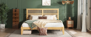 English Elm King Rattan Bed with Two Under-Storage Drawers, Rubberwood Slats, Durable 600 lb Capacity Frame White Oak W504S00229