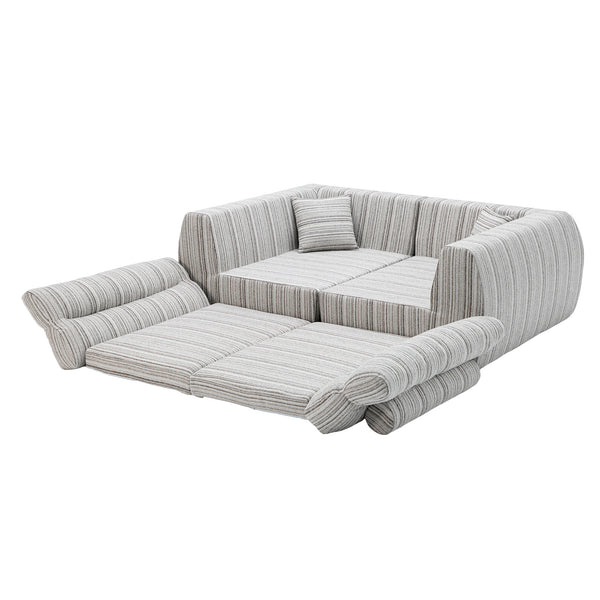 English Elm Chenille Stripe Velvet Sofa Three Seat Minimalist Upholstered Couch for Living Room Soft White,Taupe W5532S00014