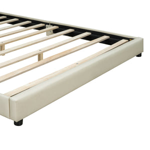 English Elm Queen Upholstered Platform Bed with Twin XL Daybed Set, PU Leather, Space-Saving Convertible Duo for Guests and Kids Beige SF100115AAA