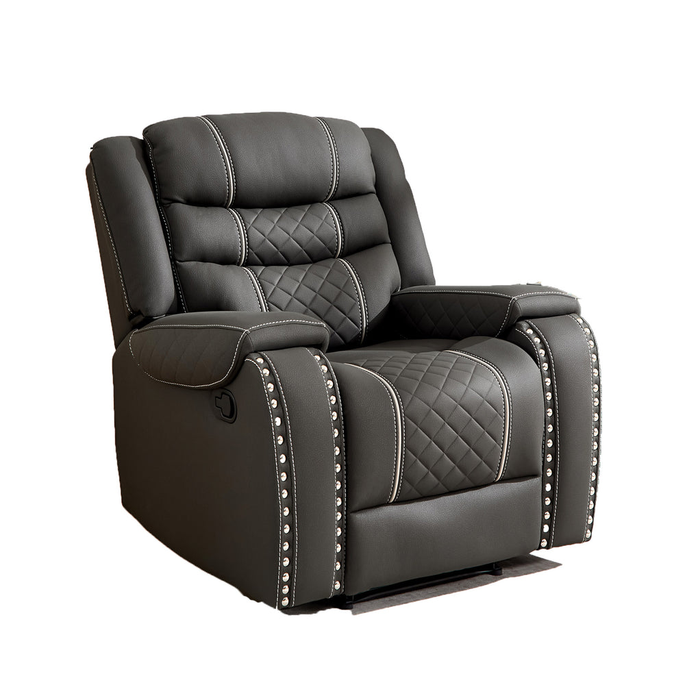 English Elm 1 Seat Microfiber Manual Recliner with Nail-head Trim for Living Room Comfort W3900P386421