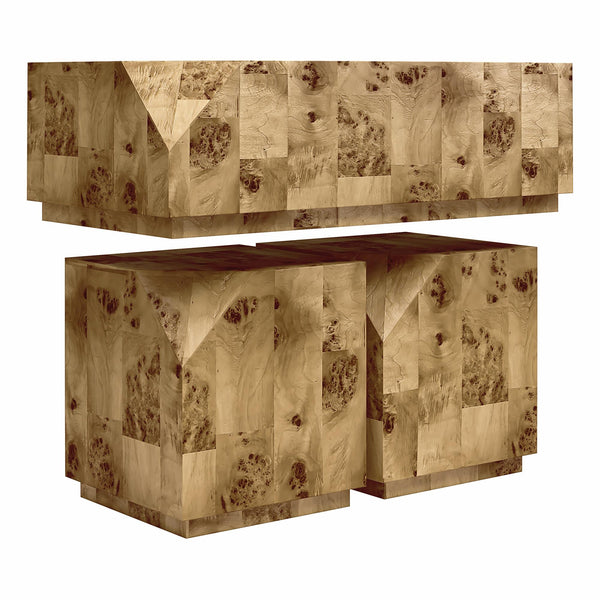 English Elm Moxie Burl Veneer 3 Piece Living Room Table Set with Stackable End Tables B2733P445246