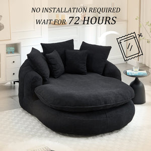 English Elm Oversized Memory Foam Chenille Bean Bag Sofa with Wrap-Around Backrest and Lumbar Support for Adults Black W395P359415