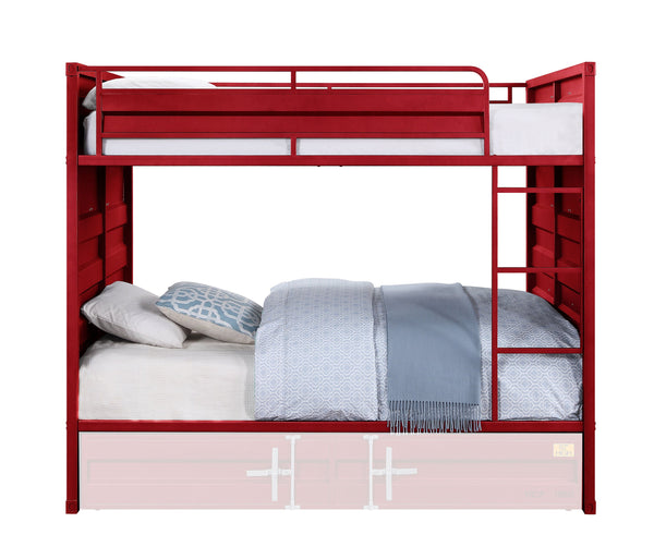 English Elm Cargo Metal Twin/Twin Bunk Bed with Right Ladder, 330lb Capacity per Bed, Durable Slat Support Red 81 L x 21 W x 9 H B2726S00468