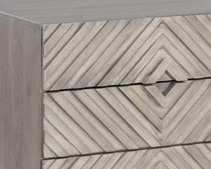 Sunpan NOEMI Nightstand - Handcrafted Grey Mango Wood with Black Steel Base, Exotic Four-Drawer Storage Solution 107342