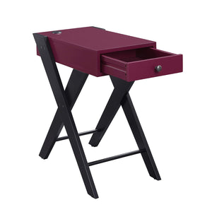 English Elm Accent table with USB power dock, wood top and X-frame legs, pullout drawer for tidy storage and display pieces Black+Burgundy B016P311140