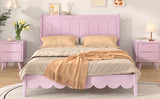 English Elm Full Size Wood Platform Bed Frame, Retro Style Bed With Rectangular Headboard,No Need Box Spring,Pink