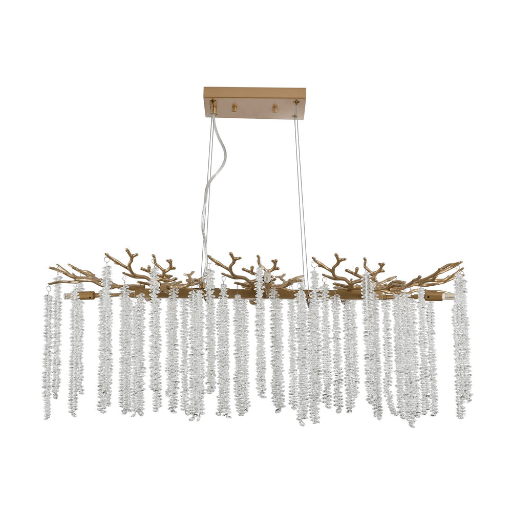 English Elm 39-Inch Modern Golden Pendant Light With Cascading Crystals - Luxurious Fixture For Living Spaces W2312P374974