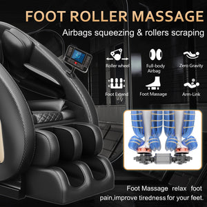 English Elm Massage Chair With Bluetooth Speakers, Zero Gravity Recline & Full-Body Air Pressure Relief - Black W1875P254004