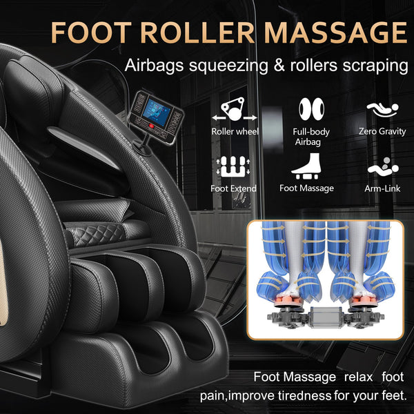 English Elm Massage Chair With Bluetooth Speakers, Zero Gravity Recline & Full-Body Air Pressure Relief - Black W1875P254004