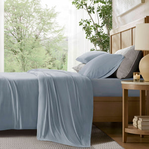 English Elm 4-piece Cal King Stretch Jersey Sheet Set Moisture Wicking Cooling Nylon Spandex Blend Blue B035P437417