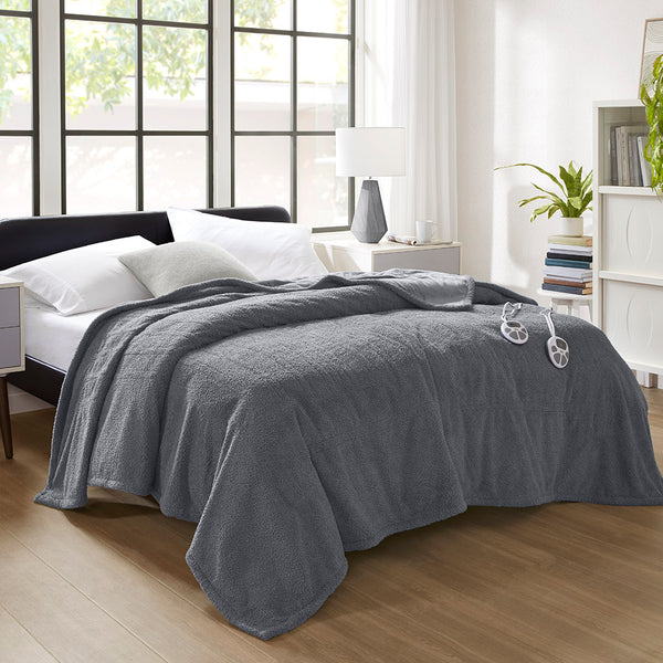 JLA Home Serta - Blanket — Plush Heated Throw with 10 Heat Settings, Overheat Protection, Machine Washable, 5-Year Warranty Grey ST54-3581