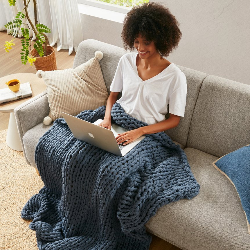 JLA Home Madison Park - Hand Made Throw Blanket — Double-Knit 100% Acrylic, Ultra-Soft OEKO-TEX, Modern Boho Cozy Accent Gift MP50-7316