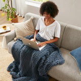 Madison Park Chunky Double Knit Casual Hand Made Chunky Double Knit Throw Blanket MP50-7316 Indigo