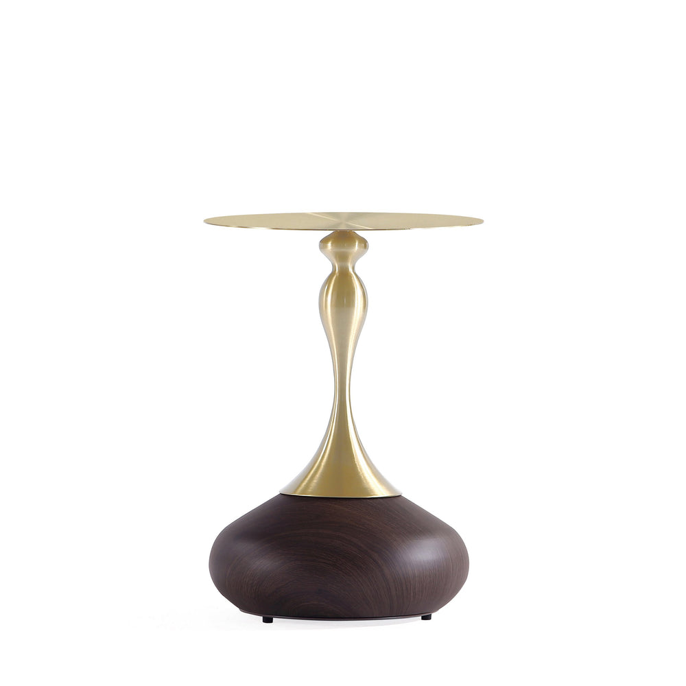 English Elm Patchin Round End Table Brown and Gold Stainless Steel Top Wood-Look Base Modern Accent 23" H B365P398077