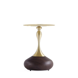 English Elm Patchin Round End Table Brown and Gold Stainless Steel Top Wood-Look Base Modern Accent 23" H B365P398077