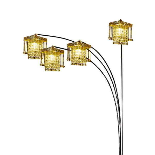 English Elm 84" Tall Floor Lamp With Black Finish, Crystal Chandelier Design & Dimmer For Elegant Ambiance B072116044