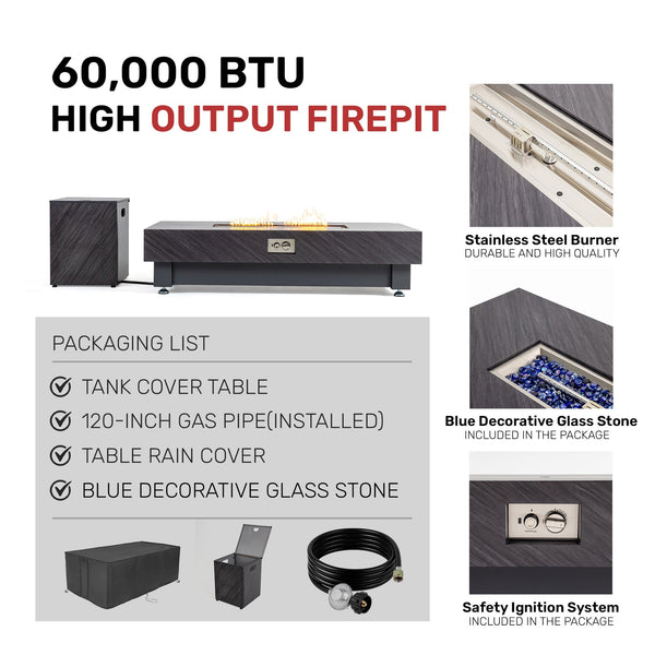 English Elm 60-INCH Modern Fire Pit Table with Stainless Steel Burner, Rain Cover, Propane Heater for Patio Gatherings Black,Stone Gray W3131P333709