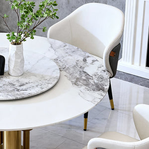 English Elm 59" Round Sintered Stone Dining Table Seats 8 with Built-in Lazy Susan Modern W2699S00096