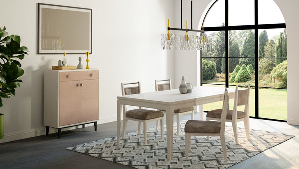 English Elm Bar Cabinet Solid Wood & MDF in Vanilla White Pecan Finish with Soft‑Close European Hinges, Modern Design B2699P296295