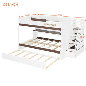 English Elm House-shaped Pine Bunk Bed with Built-in Slide Storage Staircase Twin Over Full Kids Frame White N820S00067K