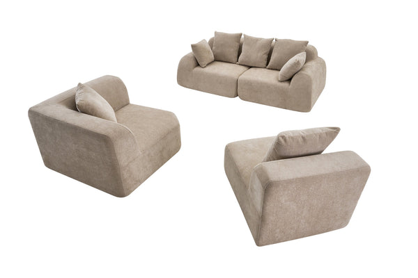 English Elm Oversized Velvet Cloud Sectional with Memory Foam Cushioning and L-shape Chaise Lounge Beige W3728S00013