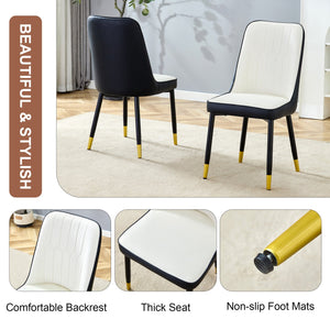English Elm Modern Two-Tone Pu Dining Chairs Set - Elegant White & Black Upholstery With Gold Accents W1151P217983