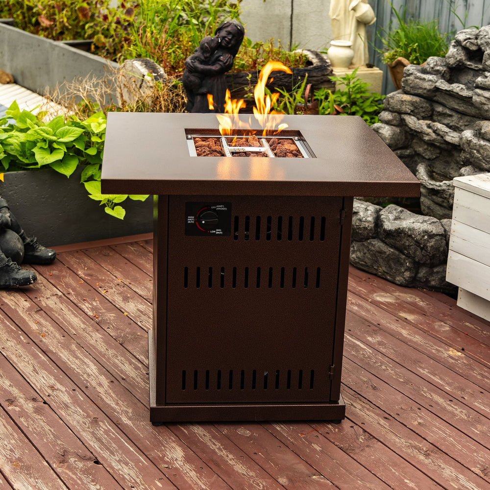 English Elm 28" 28inch Propane Fire Pit Table with Stainless Steel Burner, 50000BTU Steel Outdoor Patio Heat W853P204429