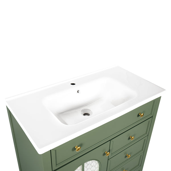 English Elm 35.6" Wide White Ceramic Drop-in Basin with Overflow for Bathroom Vanity W1801P404318