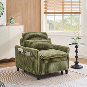 English Elm comfortable Corduroy Green Sofa Bed for Small Apartments Compact 1-Seater with Sponge Cushion, Solid Wood Frame and Black Plastic Legs, Easy Vacuum Care W1658P290461