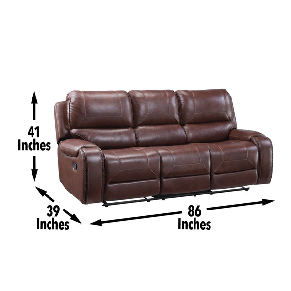 English Elm Steve Silver - Keily 3-Piece Manual Reclining Living Room Set in Dark Brown Faux Leather with USB Console and Swivel Recliner B081S00272
