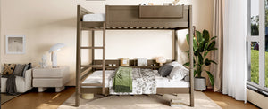 English Elm Full Pine Bunk Bed with Integrated Bookshelves Guardrails and Detachable Frame Brown W5316S00012