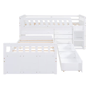 English Elm L-shaped Twin Loft Platform Bed with 7 Drawers Full Guardrails Kids White Pine LT000853AAK