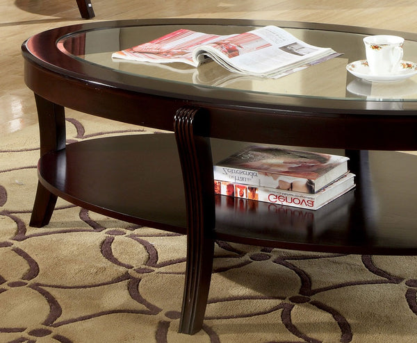 English Elm Contemporary Oval End Table with Beveled Glass Top and Solid Wood Open Shelf for Stylish Living Espresso 36 L x 57 W x 5 H B011P357281