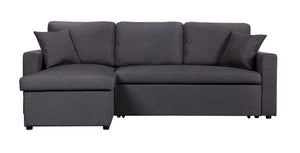 English Elm Sorrelle Linen Sleeper Sectional with Reversible Chaise and Hidden Storage Compartment Dark Gray B2749S00040