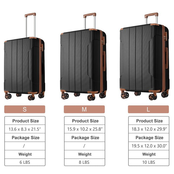 English Elm Luggage Set 3 Piece Abs Hard Shell Expandable Suitcase with Tsa Lock Spinner Wheels Black Brown N730P296584A