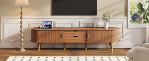 English Elm Wooden Fluted Tambour Media Console Mid Century Modern Tv Stand with Built in Charging Walnut N721P428444D