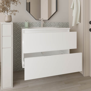 English Elm Bathroom Vanity Modern 2-Drawer White - Compact Engineered Wood Cabinet with Sleek Minimalist Storage Appeal B097P369438